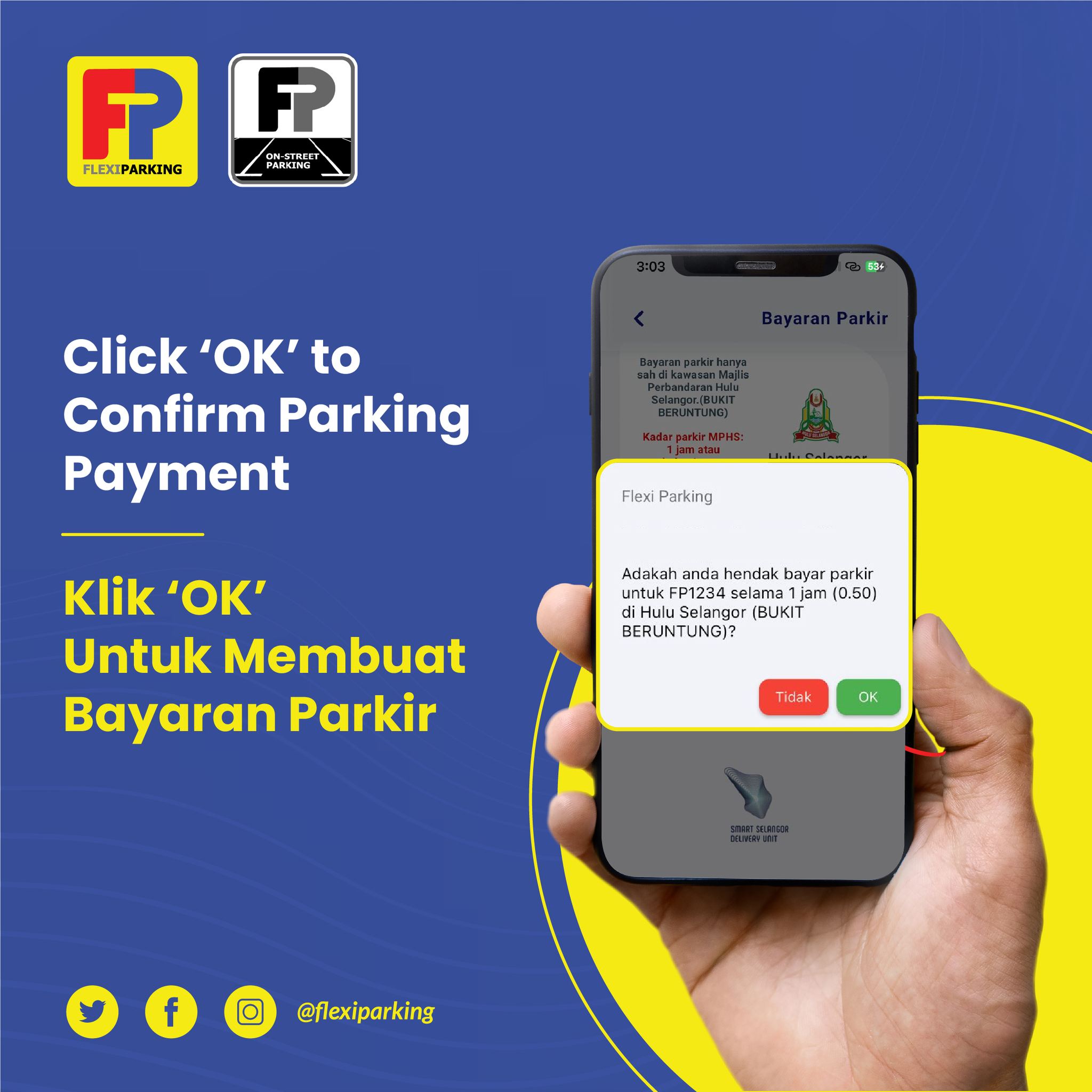 click okay to confirm payment for stress free parking on Flexi Parking!
